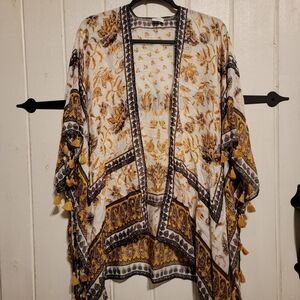 Nine West Floral Tassel Swim Coverup - Yellow and Black